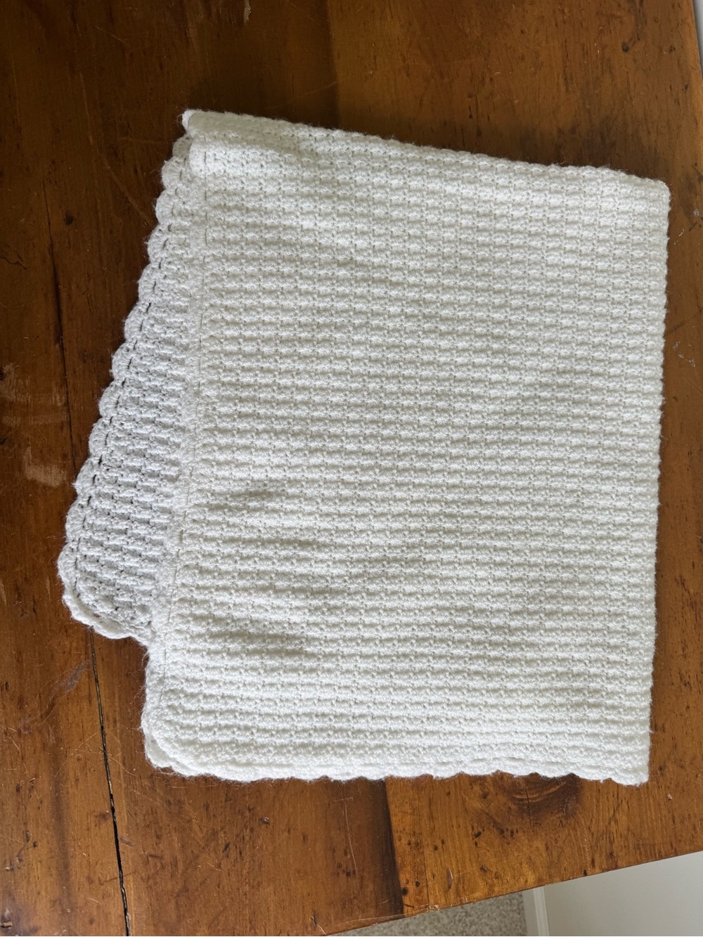 White Crochet Baby Blanket with Scalloped Edges